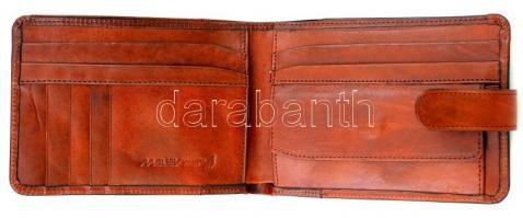 Malévos bőr pénztárca, jelzett, malévos dobozban, 14,5×10,5 cm