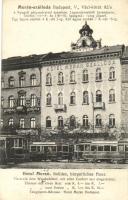 Budapest V. Merán szálloda, Rudas M. fogorvos, villamos, reklám; Váci körút 82/a.