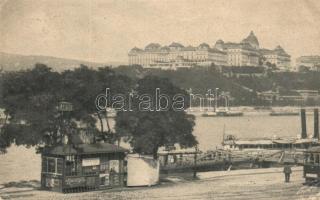 Budapest, Duna part, Királyi vár, gőzhajó, trafik, hátoldalon Érdekes Újság reklám (EK)