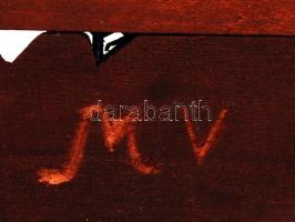 Egyedi készítésű dekoratív tükör, faragott, pácolt hársfa keret, hibátlan állapotban, jelzett, 48×40...