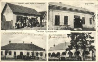 Nyíracsád, Demeter János üzlete és vendéglője, gyógyszertár, Községháza, Csendőrlaktanya (EB)