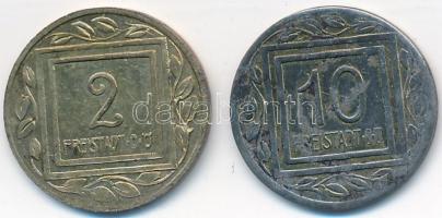 Ausztria/Freistadt hadifogolytábor 1915. 2h + 10h bronzozott fém T:2,2-,3 megkopott bronzozás
Austri...