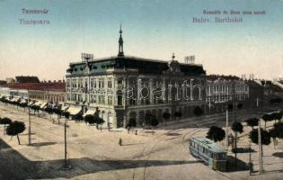 Temesvár, Kossuth és Bem utca sarok, villamos / street corner, tram