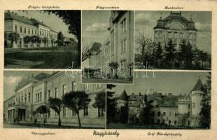 Nagykároly, Polgári leányiskola, Fiúgimnázium, Bankpalota, vármegyeháza, Gróf Károlyi kastély / schools, bank, county hall, castle