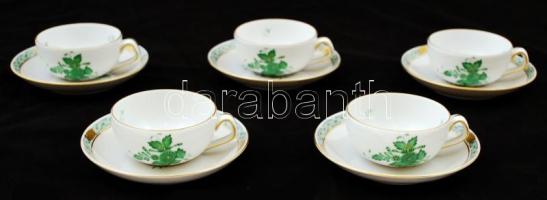 5 db Herendi Apponyi mintás porcelán csésze 5 db csészealjjal, hibátlan, jelzett