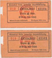 1930. 6f (5x) "Miskolczi Orthodox Izraelita Anyahitközösség" húsjegyek, sorszámkövetők T:I-,II