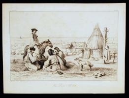 cca 1855 Valerio, Theodore (1819-1879): Pusztai életképek: "A gulyás készítése" Rézkarc: Imp a Pierron et Delatre r. Montfaucon 1. Jelzett a dúcon. 27x33cm