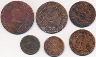 1781-1851. 1/2Kr Cu + 1Kr Cu + 3Kr Cu (2xklf) + 15Kr Cu + 30Kr Cu T:vegyes