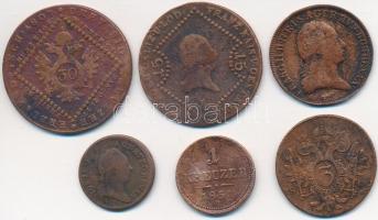 1781-1851. 1/2Kr Cu + 1Kr Cu + 3Kr Cu (2xklf) + 15Kr Cu + 30Kr Cu T:vegyes