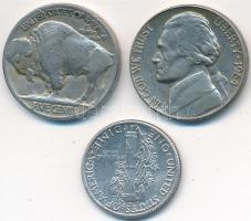 Amerikai Egyesült Államok 1936. 5c CuNi "Buffalo" + 1943. 1D Ag "Mercury" + 1964...
