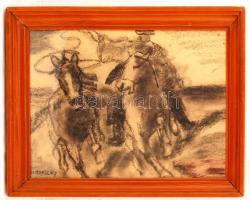 Benyovszky jelzéssel: Csikós. Szén, papír, üvegezett, keretben, 28×38 cm