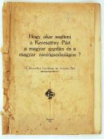 Hogy akar segíteni a Keresztény Párt a magyar gazdán és a magyar gazdaságon? (A Keresztény Gazdasági és Szociális Párt agrárprogramja.) Bp., 1932. Papírkötés, gerincnél levált, kopottas állapotban.