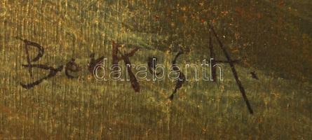 Berekes jelzéssel: Utca részlet. Olaj, fa lemez, keretben, 35×55 cm