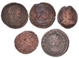 Római Birodalom 5db-os kisbronz tétel, közte "I. Constantinus", "I. Valentinianus"  T:3,3- Roman Empire 5pcs of small follis coins, with "Constantine I", "Valentinian I" C:F,VG