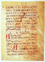 cca 1520 Észak-olaszországi korabeli kotta, 3 színű tintával, pergamenen. Díszes iniciálékkal./ Vint...