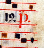 cca 1520 Észak-olaszországi korabeli kotta, 3 színű tintával, pergamenen. Díszes iniciálékkal./ Vint...