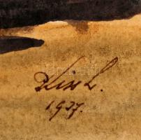 Kiss Lajos (1864-1954): Kíváncsi lovacska. Akvarell, papír, jelzett, 20×26 cm