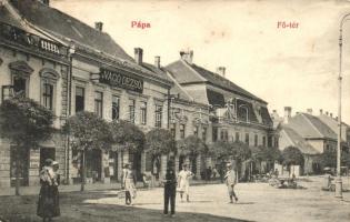 Pápa, Fő tér, Vágó Dezső férfi divatterme, Gutmann Miksa üzlete, Nobel Ármin kiadása (EK)