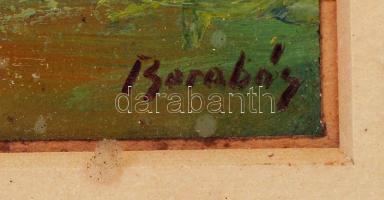 Barabás jelzéssel: Folyóparti séta, olaj, karton, paszpartuban, üvegezett, gazdagon díszített fa ker...