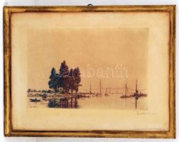 Boldizsár István (1897-1984): Balaton. Rézkarc, papír, jelzett, üvegezett keretben, 16×24 cm