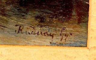 Rudnay jelzéssel: Erdei út, olaj, karton, paszpartuban, üvegezett díszes antik keretben, 20,5×14,5 c...