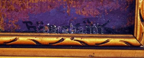 Börcsök jelzéssel: A tóparti fák árnyékában, olaj, farost, üvegezett díszes fa keretben, 30×25,5 cm