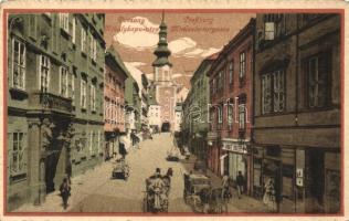 Pozsony, Mihálykapu utca, Lunzer Ignác üzlete / street, shop