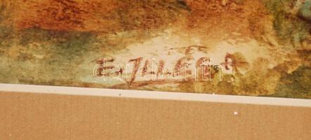 E. Illés jelzéssel: Késő délután a dombok között, akvarell, papír, paszpartuban, üvegezett fa keretb...