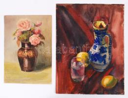 Ismeretlen jelzéssel: 2db csendélet. Akvarell, papír, 39,5x30cm, 30,5x21,5cm