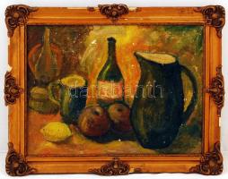 Bokor jelzéssel: Csendélet, olaj, vászon, díszes fa keretben, 38,5×28,5 cm