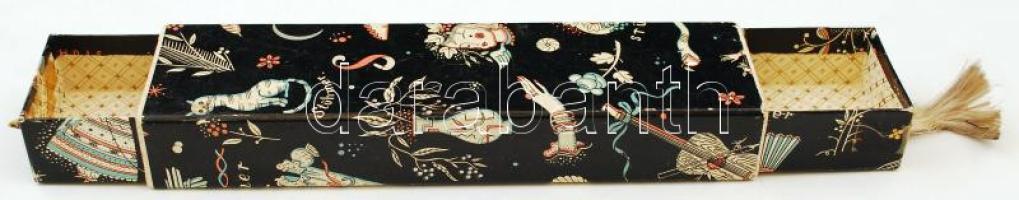 Stühmer csokoládé papír dobozkája, egyik oldalon a bojt hiányzik, 20x5x3 cm