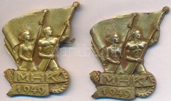 1949. "MHK (Munkára Harcra Kész)" aranyozott Br jelvény (2x) T:2,2- egyikről hiányzik a tű