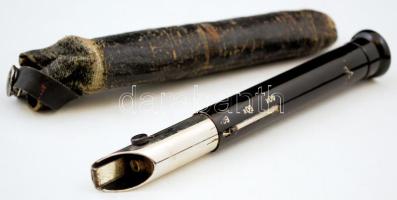 Régi kézi mikroszkóp eredeti tokjában, h: 13 cm