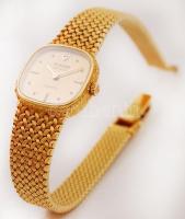 cca 1980 Tudor márkájú (Rolex) 14 karátos női arany karóra, arany szíjjal, jelzett felhúzókoronával,...