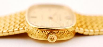 cca 1980 Tudor márkájú (Rolex) 14 karátos női arany karóra, arany szíjjal, jelzett felhúzókoronával,...