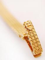 cca 1980 Tudor márkájú (Rolex) 14 karátos női arany karóra, arany szíjjal, jelzett felhúzókoronával,...