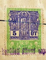 1923 Okmány 5K + Budapest székesfővárosi illetékbélyeggel