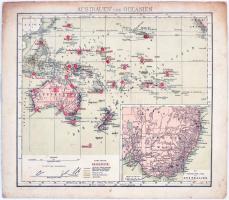 cca 1900 Ausztrália és Óceánia térkép kartonra kasírozva / map of Australia 27x31 cm