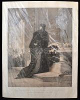 Liczenmayer Sándor(1839-1898): I. Mária királynő és anyja Erzsébet Nagy Lajos király sírjánál Kis Károly koronázásakor 1385. évben. Litho metszet, kőre rajzolta Engerth Vilmos, 54x66 cm