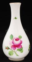 Herendi rózsamintás kis porcelán váza, kézzel festett, jelzett (másodosztályú), apró kopásnyomokkal, m: 16 cm