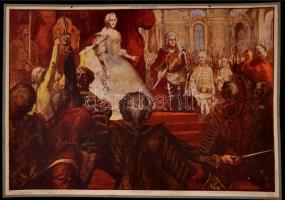 cca 1920-1930 Elemi népiskolai szemléltető fali képek, történelmi témákkal, ofszet(pl. Erzsébet kirá...