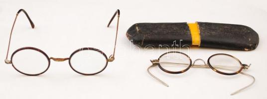 2 db régi szemüveg egyik eredeti tokjában