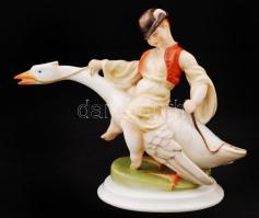 Herendi Ludas Matyi, kézzel festett, jelzett, hibátlan, m:20 cm, h:25 cm