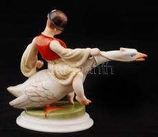 Herendi Ludas Matyi, kézzel festett, jelzett, hibátlan, m:20 cm, h:25 cm