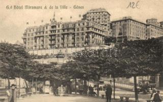 Genova, Grand Hotel Miramare and de la Ville / hotel, tram, automobile