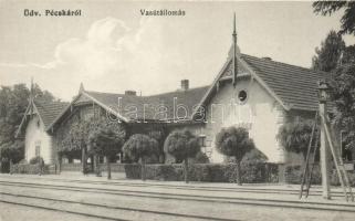 Pécska, Vasútállomás; kiadja Ruber István / railway station