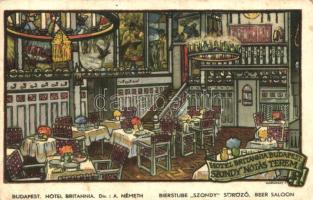 Budapest VI. Hotel Britannia, Szondy söröző s: Haranghy J. (fa)