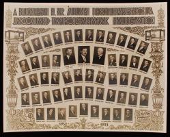 1933 A budapesti m. kir. Textilipariskola Jacquard-tanfolyamának hallgatói, kistabló 56 nevesített portréval, Rőmer Erzsi műterméből, 24x30 cm