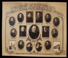 1932 A Nagyváradi Hittudományi Főiskola 1931/32 tanévben végzett növendékeinek kistablója, rajta 15 nevesített portréval, 2 épületfotóval, 29x35 cm