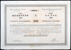 Budapest 1926. "Magyar-Svájci Textil Részvénytársaság" részvénye 50P-ről, szárazpecséttel T:II-